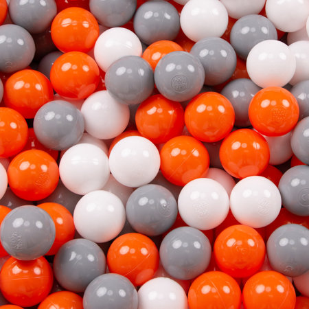 KiddyMoon Balles Colorées Plastique 7cm pour Piscine Enfant Bébé Fabriqué en EU, Orange/ Gris/ Blanc