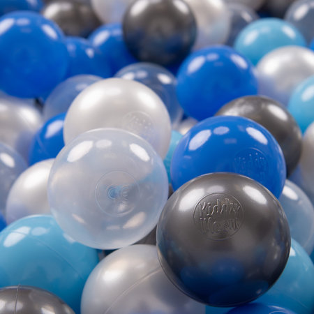 KiddyMoon Balles Colorées Plastique 7cm pour Piscine Enfant Bébé Fabriqué en EU, Perle/ Bleu/ Baby Bleu/ Transparent/ Argenté