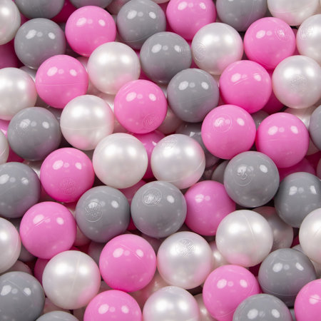 KiddyMoon Balles Colorées Plastique 7cm pour Piscine Enfant Bébé Fabriqué en EU, Perle/ Gris/ Rose