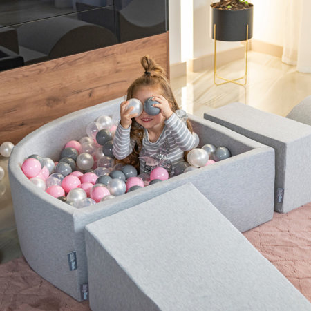 KiddyMoon Balles Colorées Plastique 7cm pour Piscine Enfant Bébé Fabriqué en EU, Perle/ Rose Poudré/ Argenté