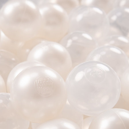 KiddyMoon Balles Colorées Plastique 7cm pour Piscine Enfant Bébé Fabriqué en EU, Perle/ Transparent