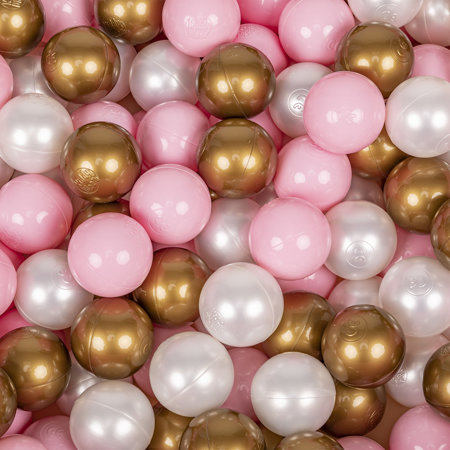 KiddyMoon Balles Colorées Plastique 7cm pour Piscine Enfant Bébé Fabriqué en EU, Rose Poudré/ Perle/ Or