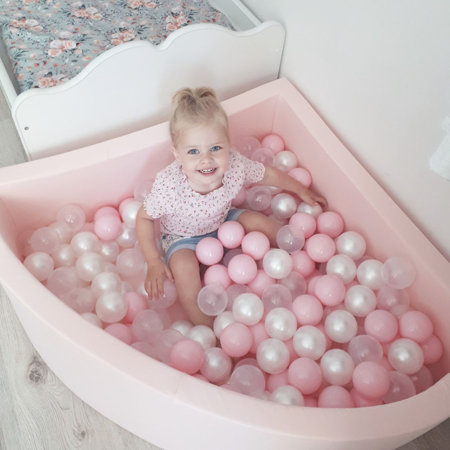 KiddyMoon Balles Colorées Plastique 7cm pour Piscine Enfant Bébé Fabriqué en EU, Rose Poudré/ Perle/ Transparent