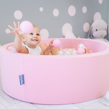 KiddyMoon Balles Colorées Plastique 7cm pour Piscine Enfant Bébé Fabriqué en EU, Rose Poudré/ Transparent