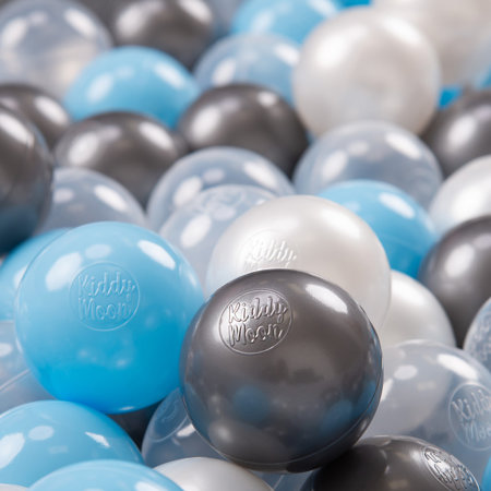 KiddyMoon Balles Colorées Plastique 7cm pour Piscine Enfant Bébé Fabriqué en EU, Transparent/ Argenté/ Perle/ Baby Blue