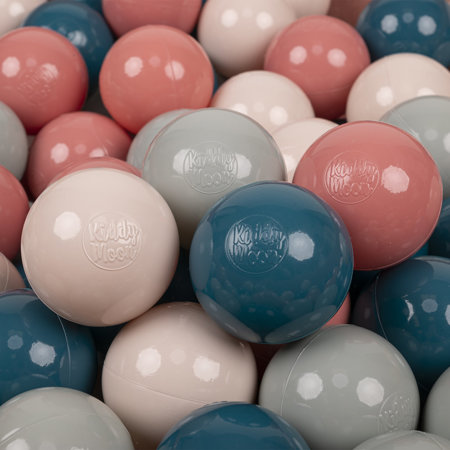KiddyMoon Balles Colorées Plastique 7cm pour Piscine Enfant Bébé Fabriqué en EU, Turquoise Foncé/ Beige Pastel/ Vert De Gris/ Saumon