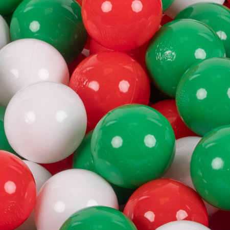 KiddyMoon Balles Colorées Plastique 7cm pour Piscine Enfant Bébé Fabriqué en EU, Vert/ Blanc/ Rouge