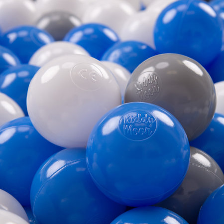KiddyMoon Balles Colorées Plastique 7cm pour Piscine Enfant Bébé Fabriqué en, Gris/ Blanc/ Bleu