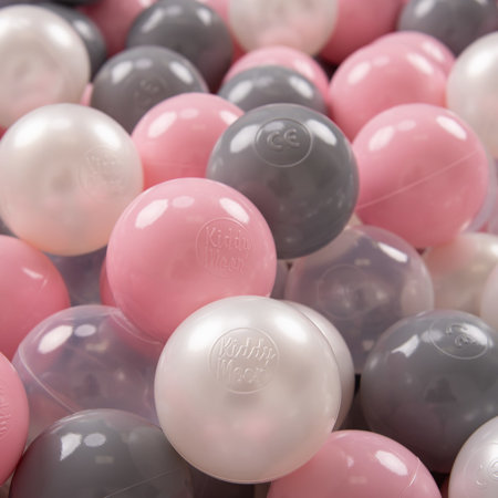 KiddyMoon Balles Colorées Plastique 7cm pour Piscine Enfant Bébé Fabriqué en, Perle/ Gris/ Transparent/ Rose Poudré