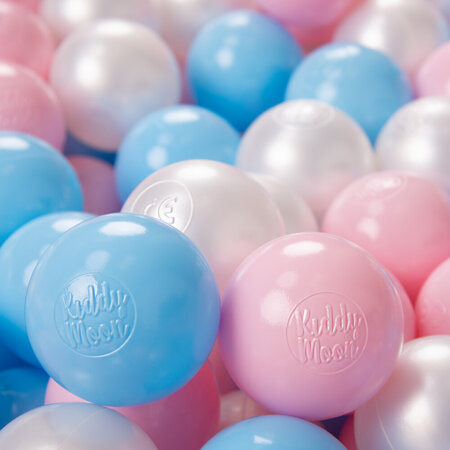 KiddyMoon Balles pour Piscine Colorées 6cm Plastique Enfant Bébé Fabriqué en, Baby Blue/ Rose Poudré/ Perle