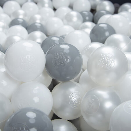 KiddyMoon Balles pour Piscine Colorées 6cm Plastique Enfant Bébé Fabriqué en, Blanc/ Gris/ Perle