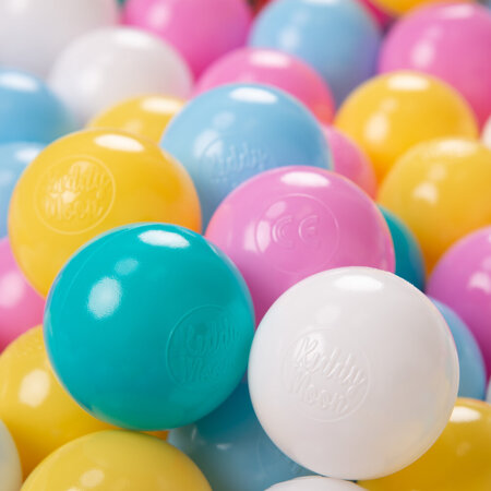 KiddyMoon Balles pour Piscine Colorées 6cm Plastique Enfant Bébé Fabriqué en, Blanc/ Jaune/ Rose/ Baby Blue/ Turquoise