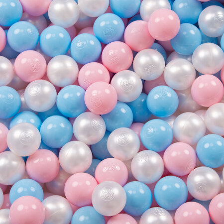 KiddyMoon Balles pour Piscine Colorées 6cm Plastique Enfant Bébé Fabriqué en EU, Baby Blue/ Rose Poudré/ Perle
