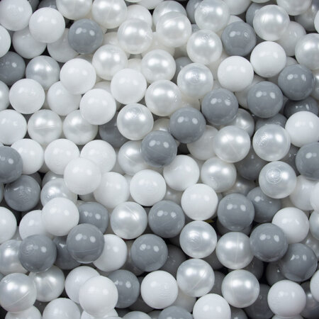 KiddyMoon Balles pour Piscine Colorées 6cm Plastique Enfant Bébé Fabriqué en EU, Blanc/ Gris/ Perle