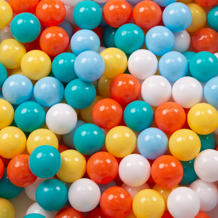 KiddyMoon Balles pour Piscine Colorées 6cm Plastique Enfant Bébé Fabriqué en EU, Blanc/ Jaune/ Orange/ Baby Blue/ Turquoise