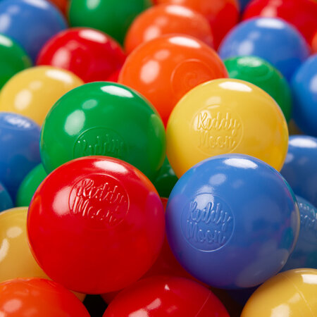 KiddyMoon Balles pour Piscine Colorées 6cm Plastique Enfant Bébé Fabriqué en EU, Jaune/ Vert/ Bleu/ Rouge/ Orange