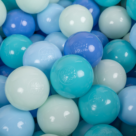 KiddyMoon Balles pour Piscine Colorées 6cm Plastique Enfant Bébé Fabriqué en EU, Menthe/ Baby Blue/ Turquoise/ Bleu