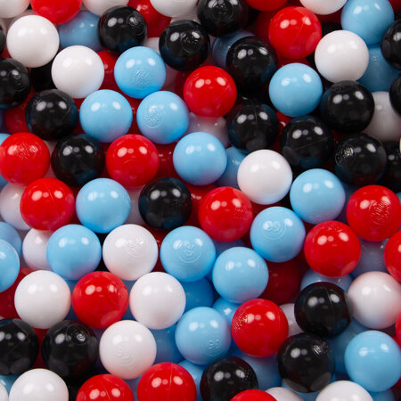 KiddyMoon Balles pour Piscine Colorées 6cm Plastique Enfant Bébé Fabriqué en EU, Noir/ Blanc/ Rouge/ Baby Blue