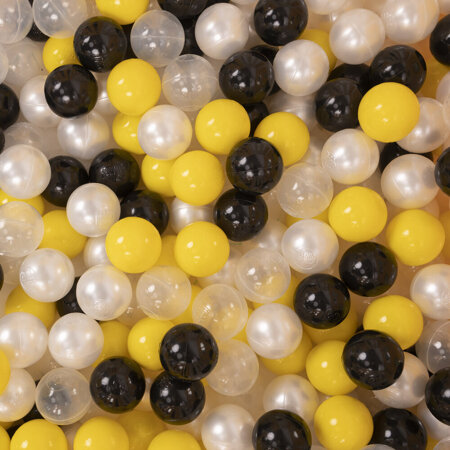 KiddyMoon Balles pour Piscine Colorées 6cm Plastique Enfant Bébé Fabriqué en EU, Noir/ Perle/ Jaune/ Transparent