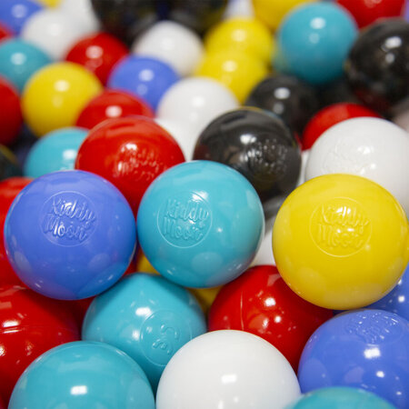 KiddyMoon Balles pour Piscine Colorées 6cm Plastique Enfant Bébé Fabriqué en, Noir/ Blanc/ Bleu/ Rouge/ Jaune/ Turquoise