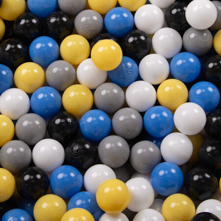 KiddyMoon Balles pour Piscine Colorées 6cm Plastique Enfant Bébé Fabriqué en, Noir/ Blanc/ Gris/ Bleu/ Jaune