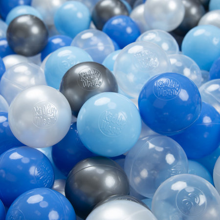 KiddyMoon Balles pour Piscine Colorées 6cm Plastique Enfant Bébé Fabriqué en, Perle/ Bleu/ Babyblue/ Transparent/ Argent