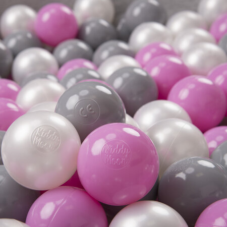 KiddyMoon Balles pour Piscine Colorées 6cm Plastique Enfant Bébé Fabriqué en, Perle/ Gris/ Rose