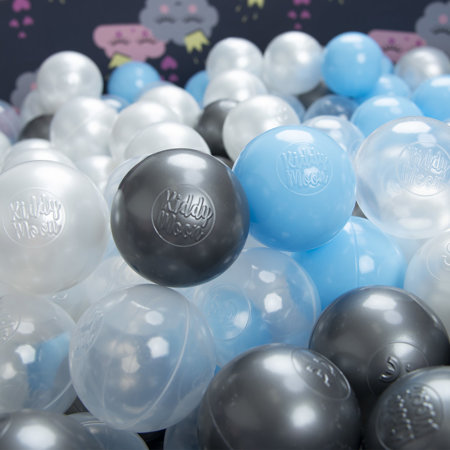 KiddyMoon Balles pour Piscine Colorées 6cm Plastique Enfant Bébé Fabriqué en, Transparent/ Argent/ Perle/ Babyblue
