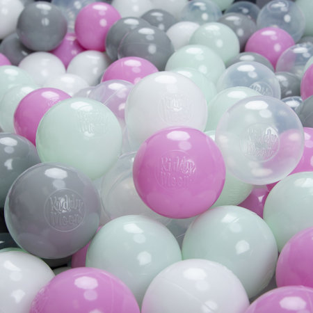 KiddyMoon Balles pour Piscine Colorées 6cm Plastique Enfant Bébé Fabriqué en, Transparent/ Gris/ Blanc/ Rosa/ Menthe