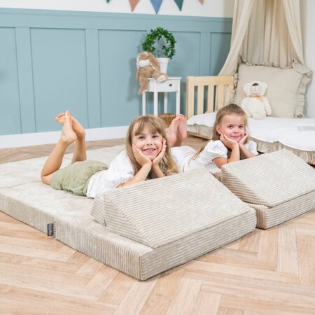 KiddyMoon Canapés Pliant pour Enfants Canapé-Lit Convertible Bébés-Canapé Lit Coucher Salle de Jeux Pliable Matelas au Sol Mini-Canapé Chaise-Lit, Beige