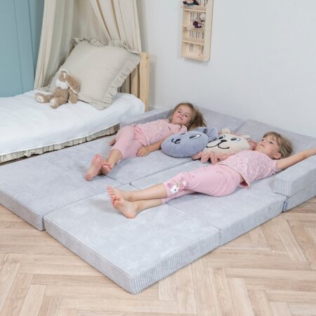 KiddyMoon Matelas Enfant Pliable en Mousse Matelas Pouf pour Tout-Petits, Chambre d'Enfant , Gris Clair