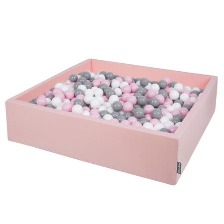 KiddyMoon Piscine À Balles Grande Carré pour Bébé, Fabriqué en UE, Rose: Blanc-Gris-Rose Poudré