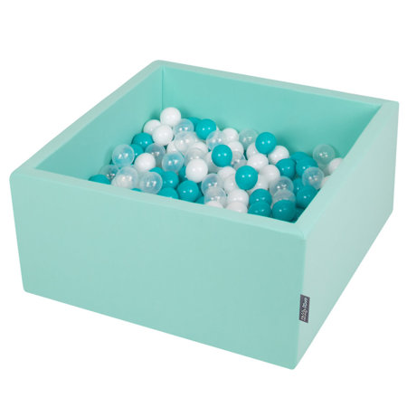 KiddyMoon Piscine à Balles 7Cm pour Bébé Carré Fabriqué En UE, Menthe :  Turquoise/ Transparent/ Blanc