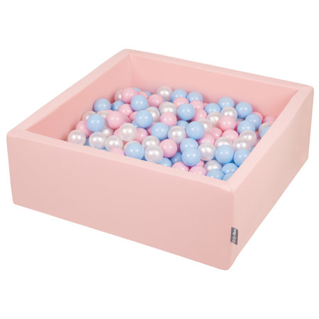 KiddyMoon Piscine à Balles 7Cm pour Bébé Carré Fabriqué En UE, Rose: Baby Bleu/ Rose Poudre/ Perle