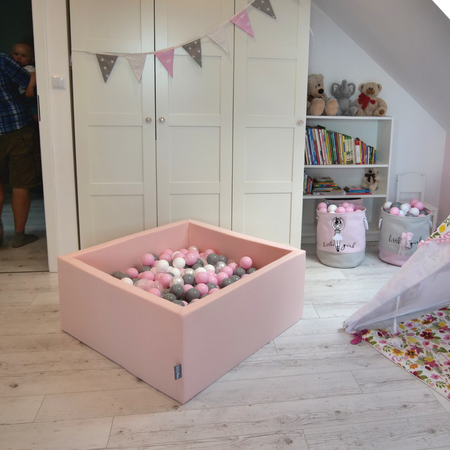 KiddyMoon Piscine à Balles 7Cm pour Bébé Carré Fabriqué En UE, Rose:  Rose Poudré/ Perle/ Transparent