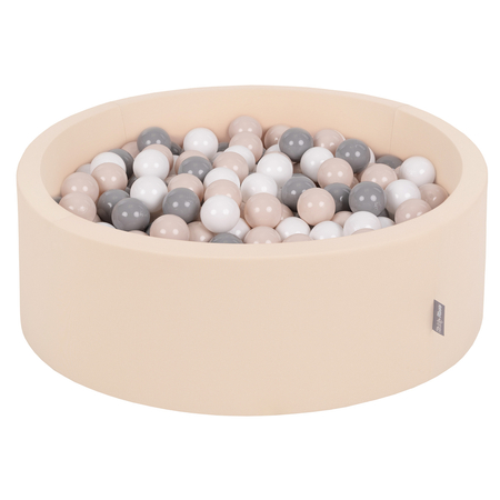 KiddyMoon Piscine à Balles 7Cm pour Bébé Rond Fabriqué En UE, Beige:  Beige Pastel/ Gris/ Blanc