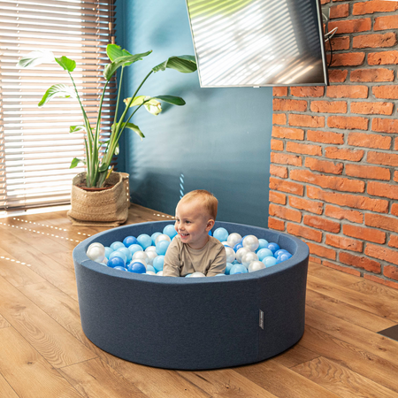 KiddyMoon Piscine à Balles 7Cm pour Bébé Rond Fabriqué En UE, Bleu Foncé: Blanc/ Gris/ Rose Poudre