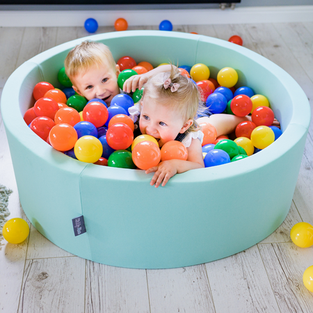 KiddyMoon Piscine à Balles 7Cm pour Bébé Rond Fabriqué En UE, Menthe: Blanc/ Menthe/ Vert Clair/ Jaune