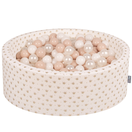 KiddyMoon Piscine à Balles 7Cm pour Bébé Rond Fabriqué En UE, Or-Ecru: Beige Pastel/ Blanc/ Perle