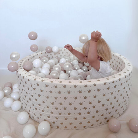 KiddyMoon Piscine à Balles 7Cm pour Bébé Rond Fabriqué En UE, Or-Ecru: Beige Pastel/ Blanc/ Perle