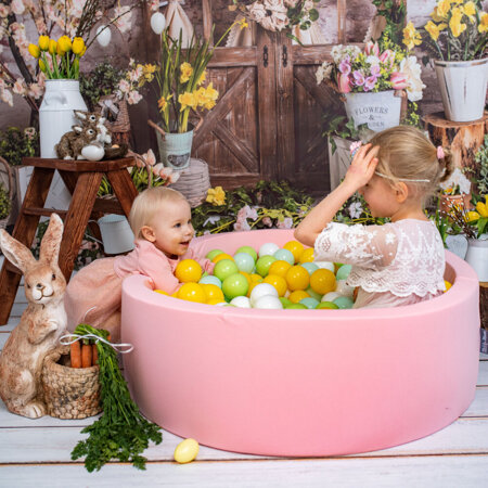 KiddyMoon Piscine à Balles 7Cm pour Bébé Rond Fabriqué En UE, Rose: Blanc/ Menthe/ Vert Clair/ Jaune