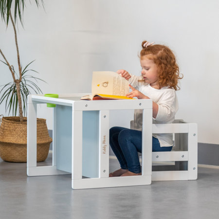 KiddyMoon Table Et Chaise pour Enfants Petit Bureau TC-002, Natural/ Blanc