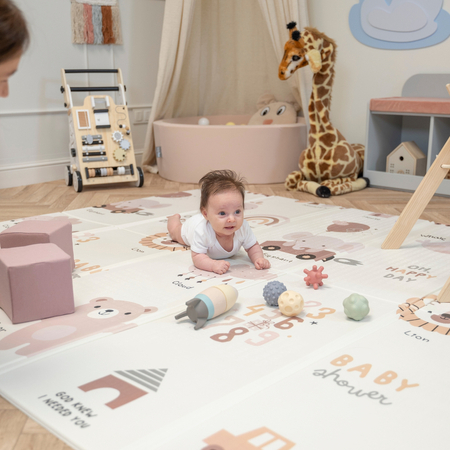 KiddyMoon Tapis de Jeu pour Enfant Bébé Tapis Mousse Tapis de Sol Tapis d'éveilBebe Reversible Stimulation De L'Imagination Pliable Pour L'Intérieur Et L'Extérieur, Brun-Éléphant