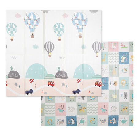 KiddyMoon Tapis de Jeu pour Enfant Bébé Tapis Mousse Tapis de Sol Tapis d'éveilBebe Reversible Stimulation De L'Imagination Pliable Pour L'Intérieur Et L'Extérieur, Gris-Ballons