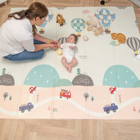 KiddyMoon Tapis de Jeu pour Enfant Bébé Tapis Mousse Tapis de Sol Tapis d'éveilBebe Reversible Stimulation De L'Imagination Pliable Pour L'Intérieur Et L'Extérieur, Gris-Ballons