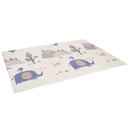 KiddyMoon Tapis de Jeu pour Enfant Bébé Tapis Mousse Tapis de Sol Tapis d'éveilBebe Reversible Stimulation De L'Imagination Pliable Pour L'Intérieur Et L'Extérieur, Gris-Montagnes/éléphant