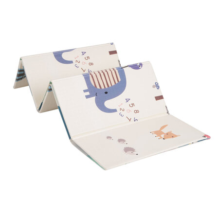 KiddyMoon Tapis de Jeu pour Enfant Bébé Tapis Mousse Tapis de Sol Tapis d'éveilBebe Reversible Stimulation De L'Imagination Pliable Pour L'Intérieur Et L'Extérieur, Gris-Montagnes/éléphant