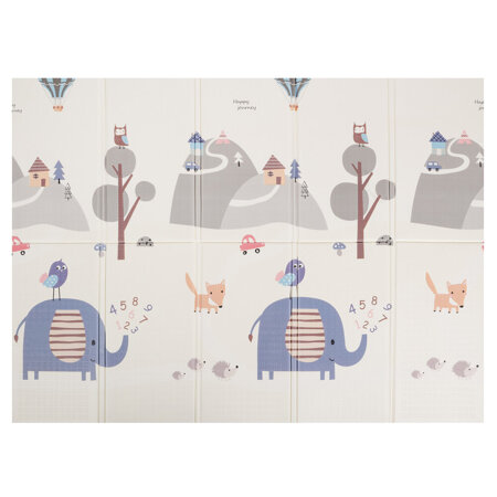 KiddyMoon Tapis de Jeu pour Enfant Bébé Tapis Mousse Tapis de Sol Tapis d'éveilBebe Reversible Stimulation De L'Imagination Pliable Pour L'Intérieur Et L'Extérieur, Gris-Montagnes/éléphant