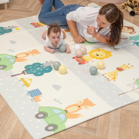 KiddyMoon Tapis de Jeu pour Enfant Bébé Tapis Mousse Tapis de Sol Tapis d'éveilBebe Reversible Stimulation De L'Imagination Pliable Pour L'Intérieur Et L'Extérieur, Orange-Cirque