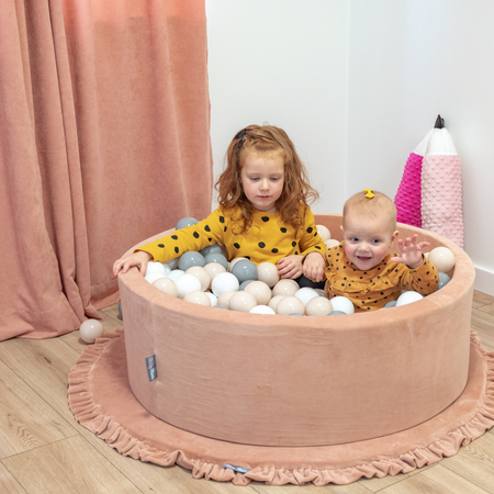 KiddyMoon Velours Piscine à Balles 7Cm pour Bébé Rond Fabriqué en EU, Beige Sableux:  Beige Pastel/ Blanc/ Perle